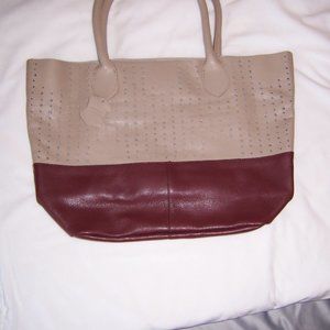 Beige top burgundy bottom Handbag